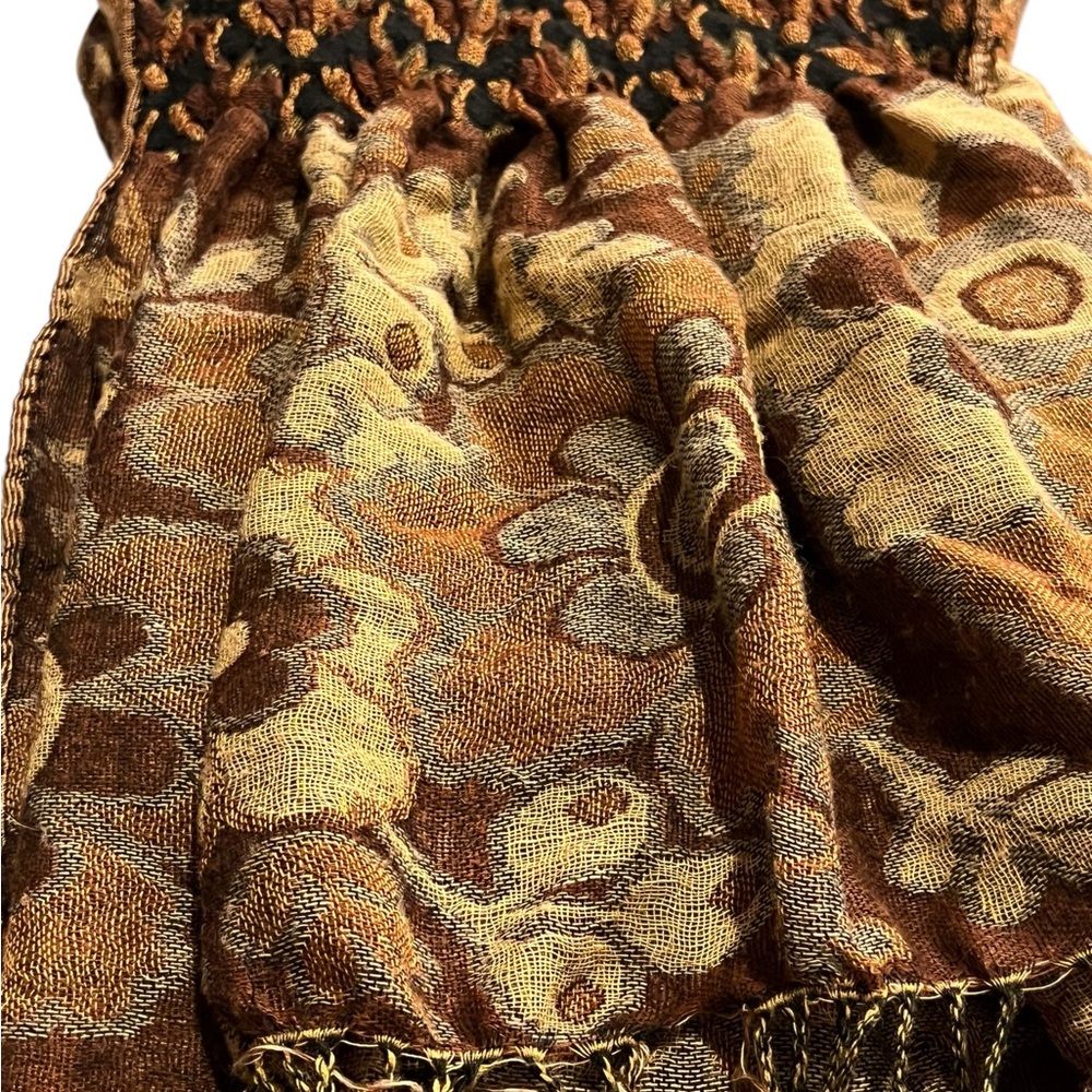 Brown and Gold Floral Patterned Scarf